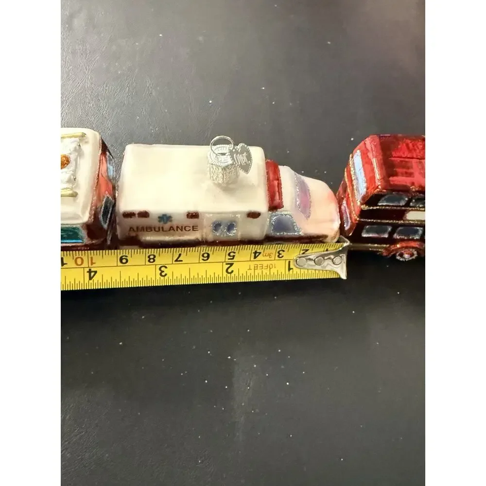 Old World Christmas Glass Ornaments School Bus Fire Truck Ambulance Double Bus